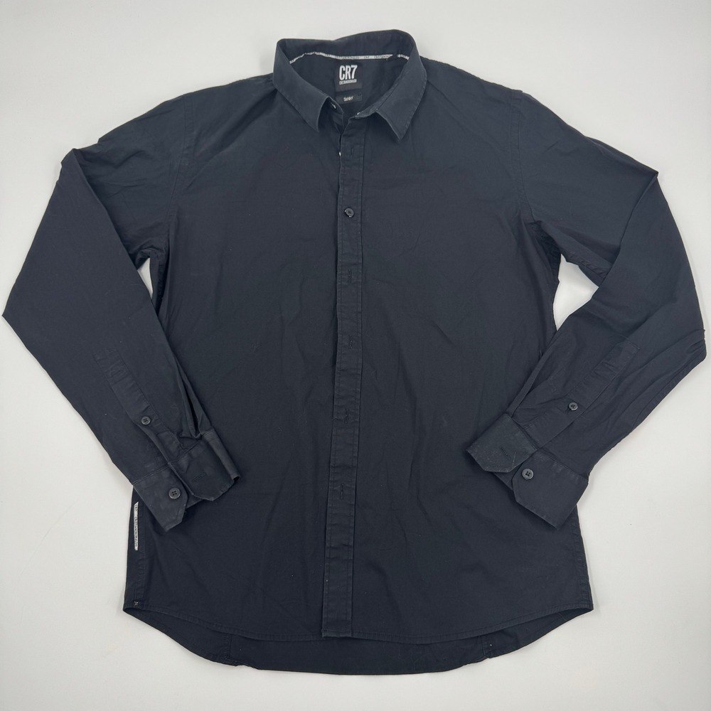 CR7 Cristiano Ronaldo Mens Skinny Fit Long Sleeve Button Down Shirt Black Medium